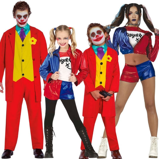 Disfraces en grupo de Harley y Joker Malvados