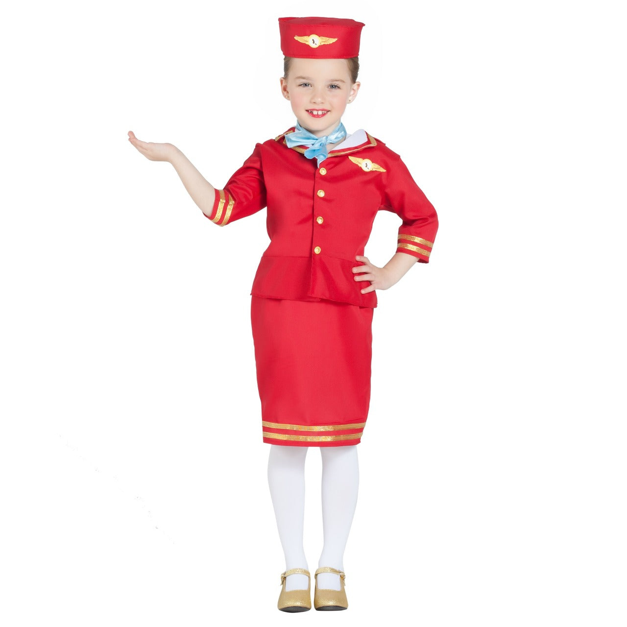 Disfraz de Azafata de Vuelo Rojo para niña