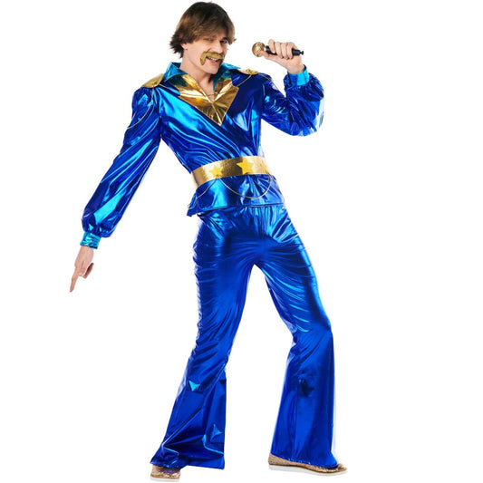 Disfraz de Disco Azul Años 70 para hombre