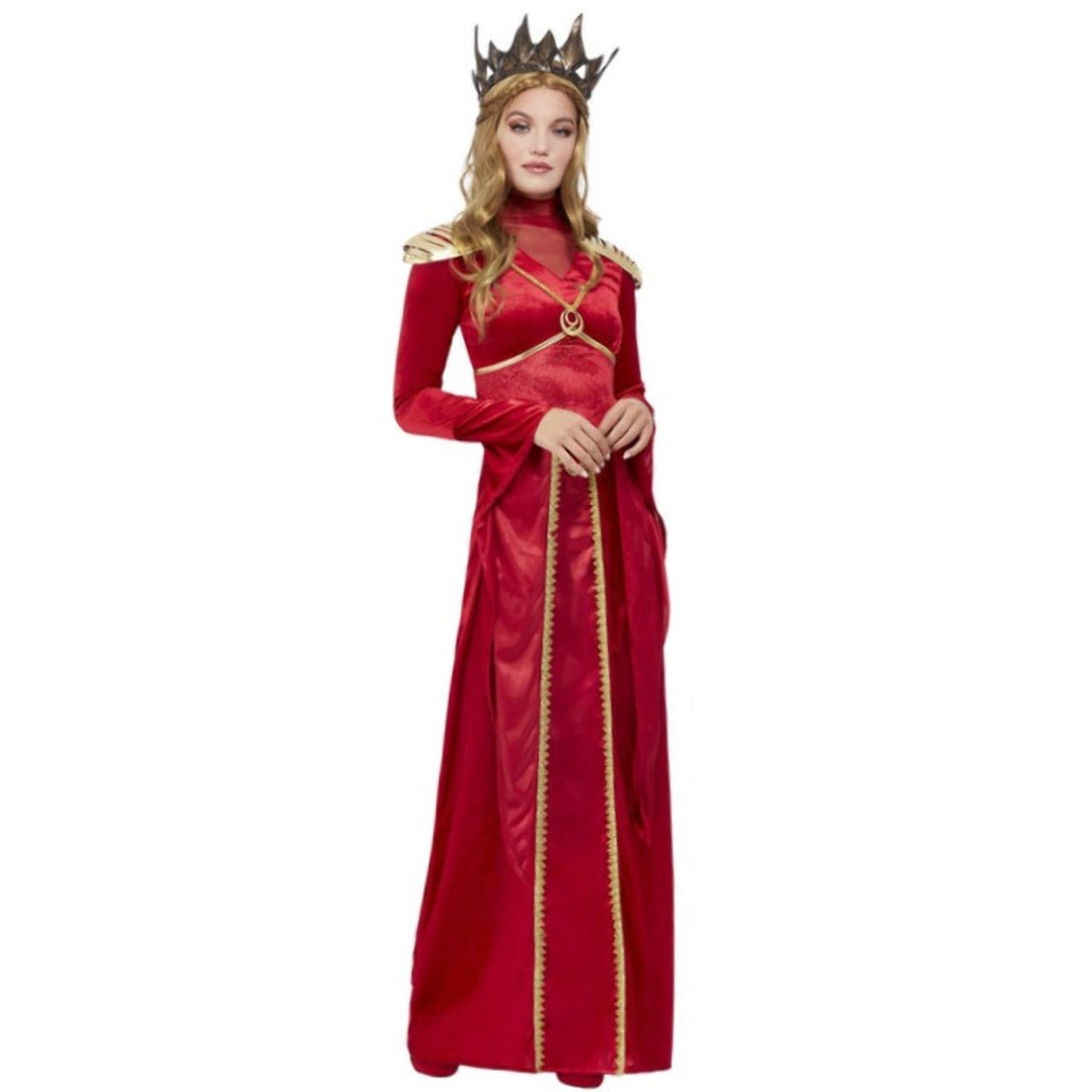 Disfraz De Reina Medieval Para Mujer Adulta, Color Rojo Y Azul Marino, Con Detalles De Terciopelo Y Satén