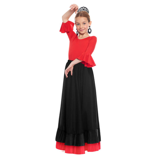 Falda de Flamenca Negra con Doble Volante Bicolor infantil