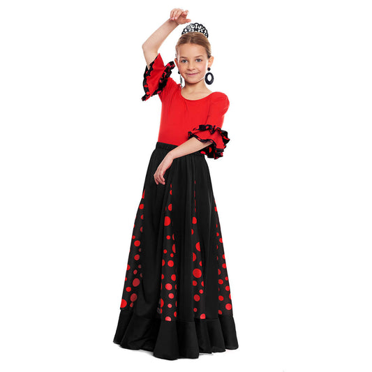 Falda de Flamenca Negra y Roja con Quillas infantil