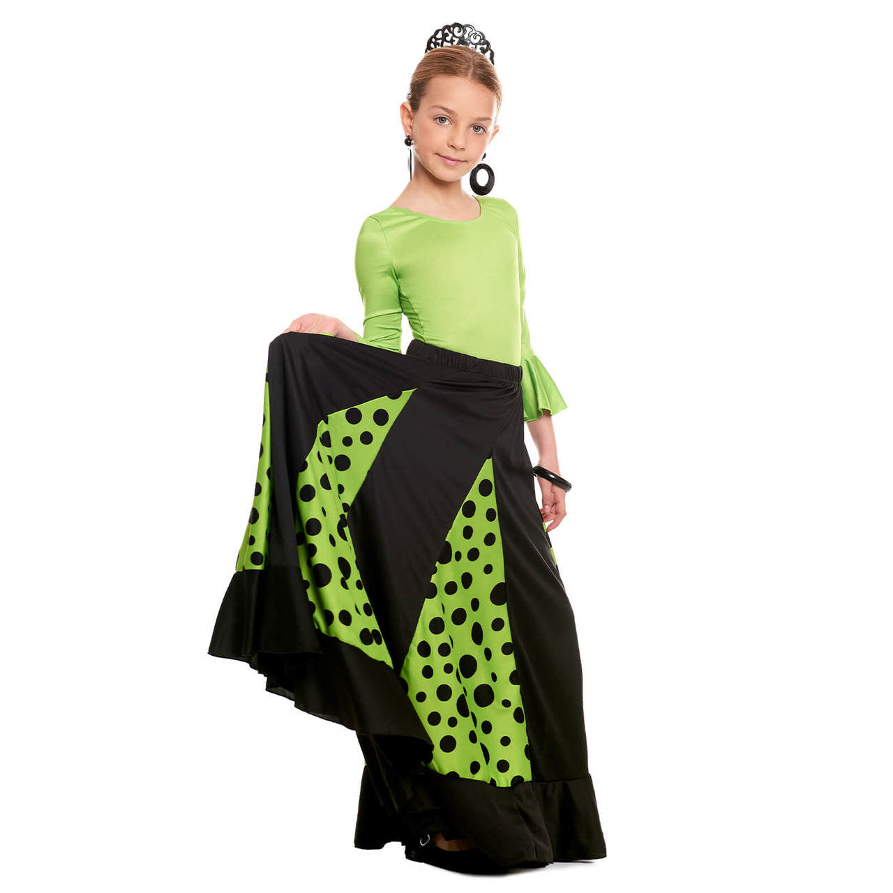 Falda de Flamenca Negra y Verde con Quillas infantil