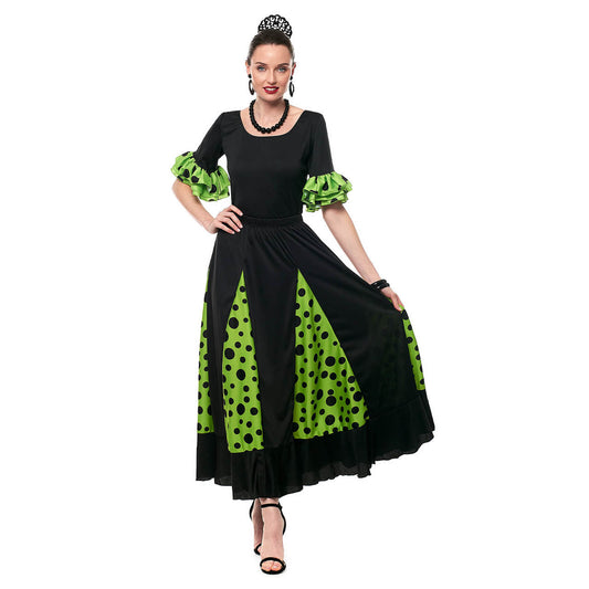 Falda de Flamenca Negra y Verde con Quillas