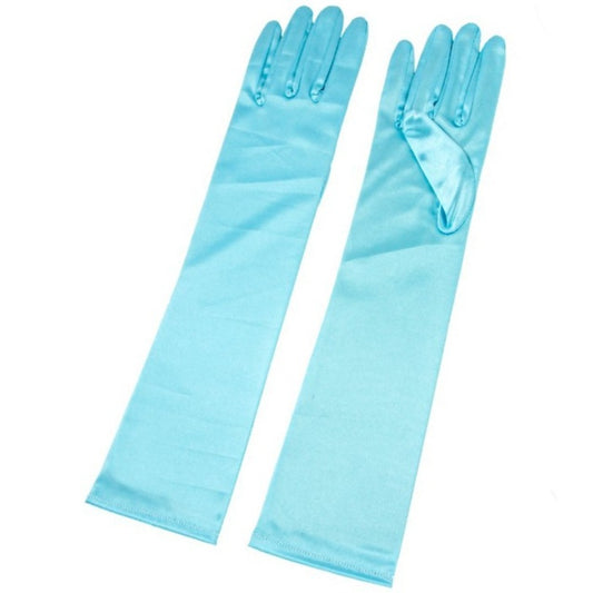 Guantes Azul Claro Largos Satén