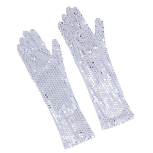 Guantes Plateados Lentejuelas Largos
