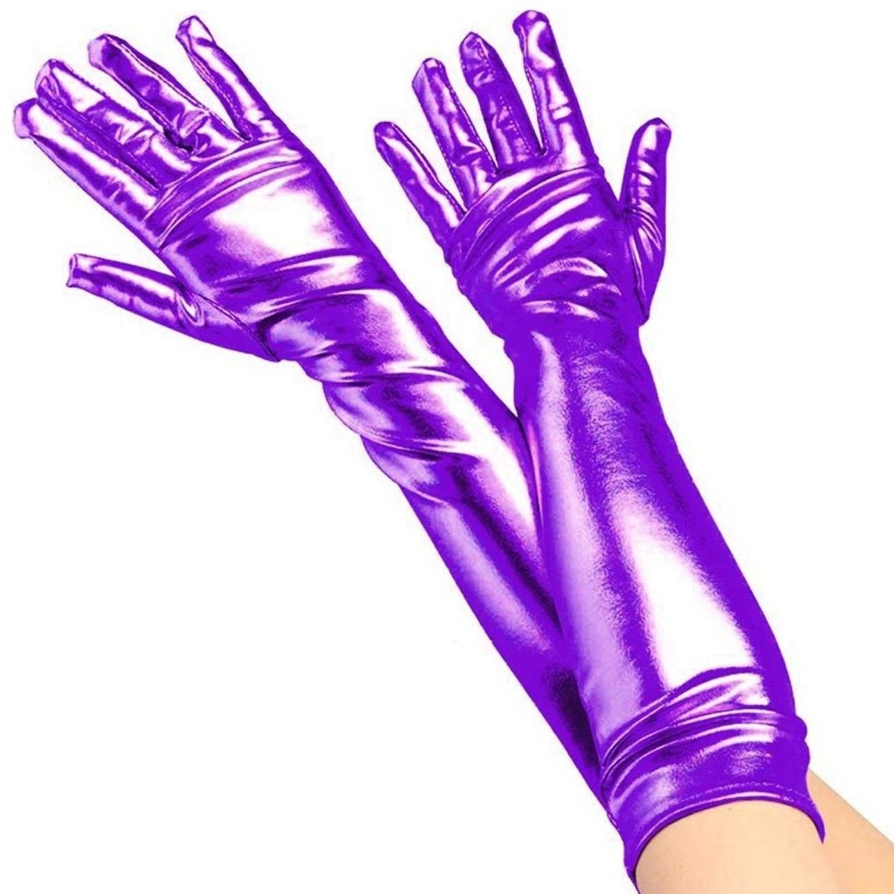 Guantes Violetas Largos Metalizados