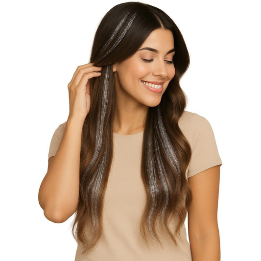 Pack de 3 Mechones Plateados Brillantes