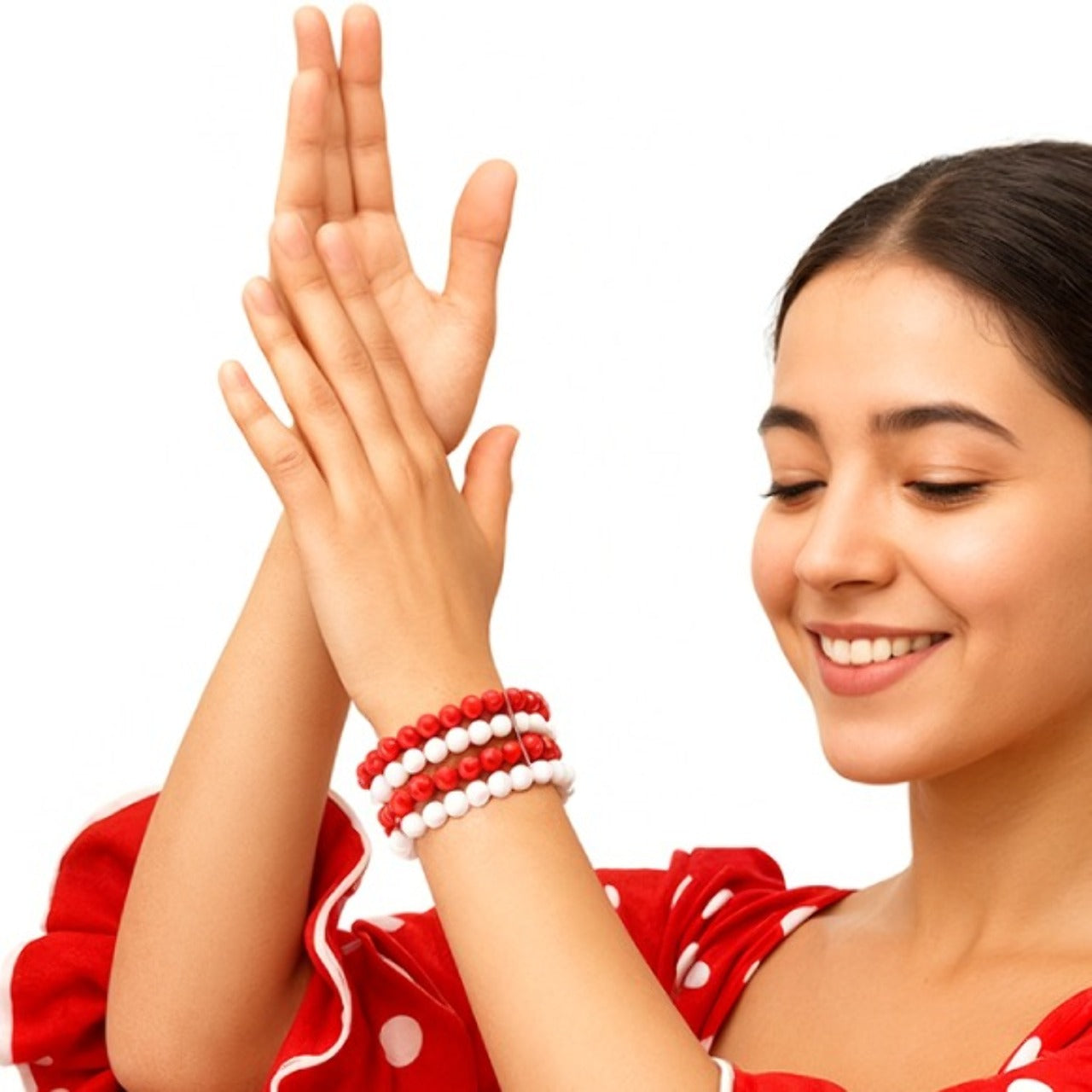 Pack de 4 Pulseras de Flamenca Blancas y Rojas