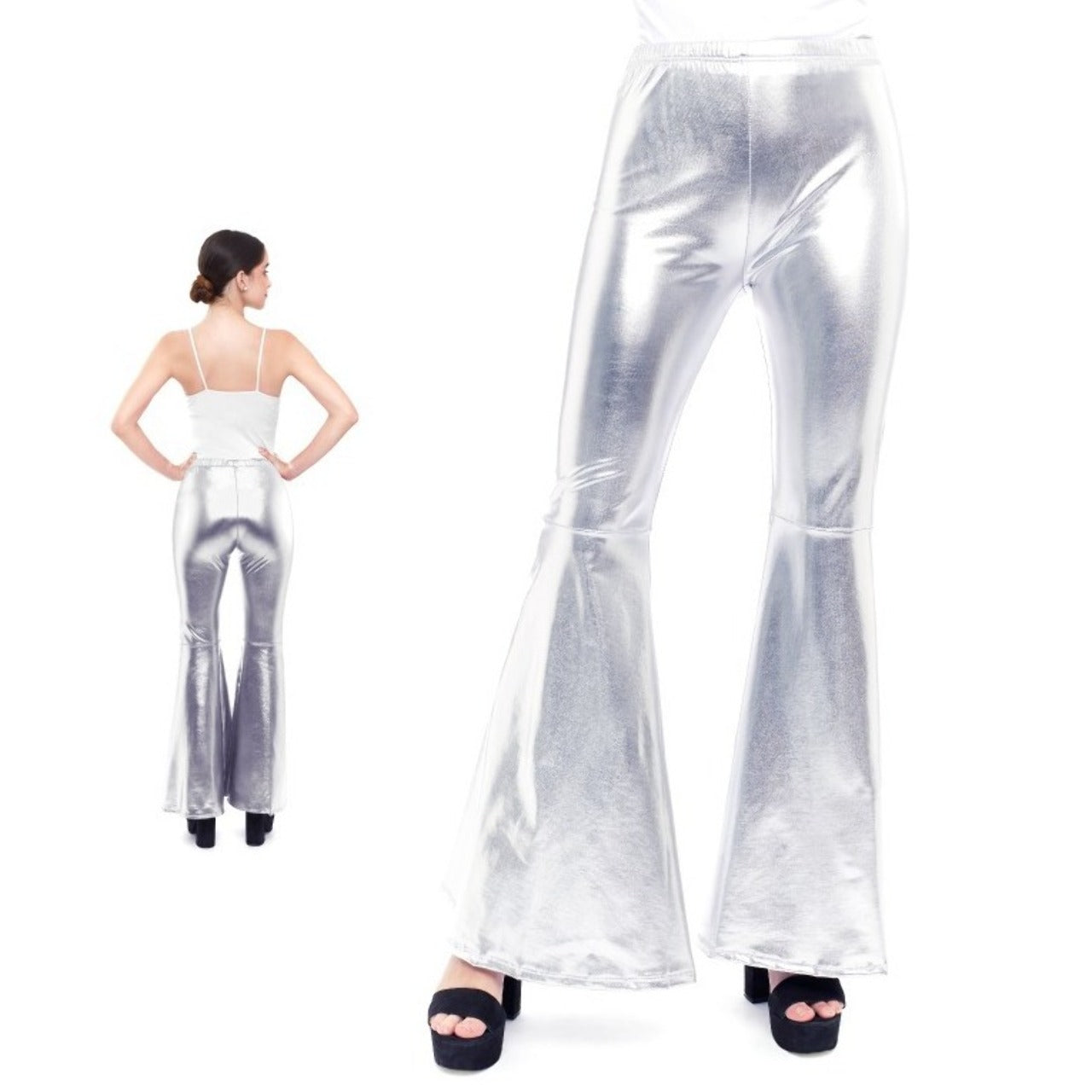 Pantalón Acampanado Plateado Metalizado