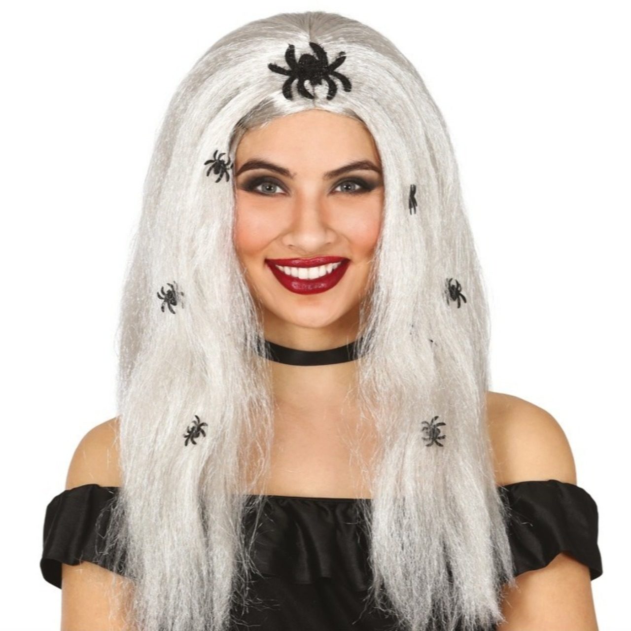 Peluca Gris Larga Arañas