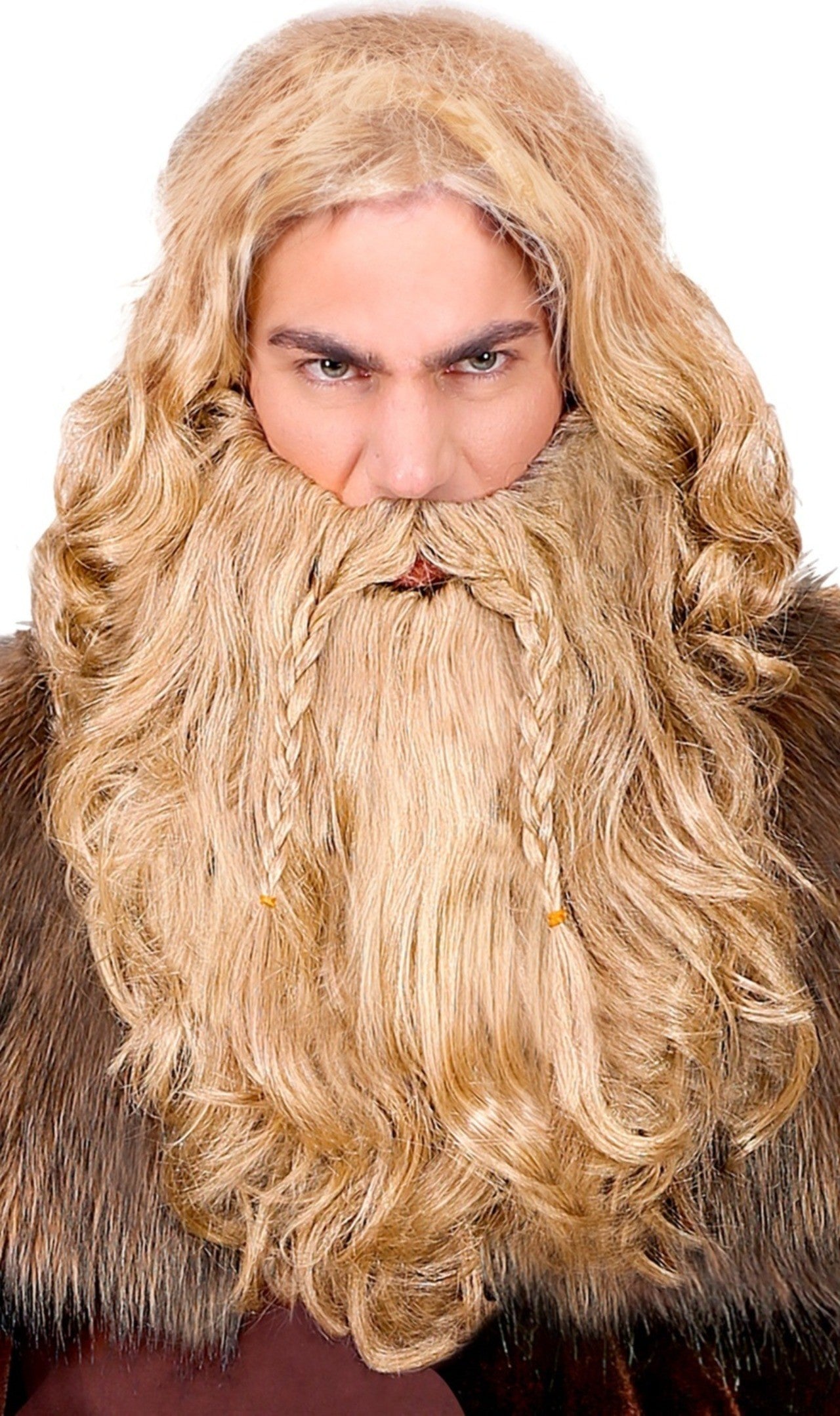 Peluca vikingo rizada con bigote - Comprar en Tienda Disfraces Bacanal