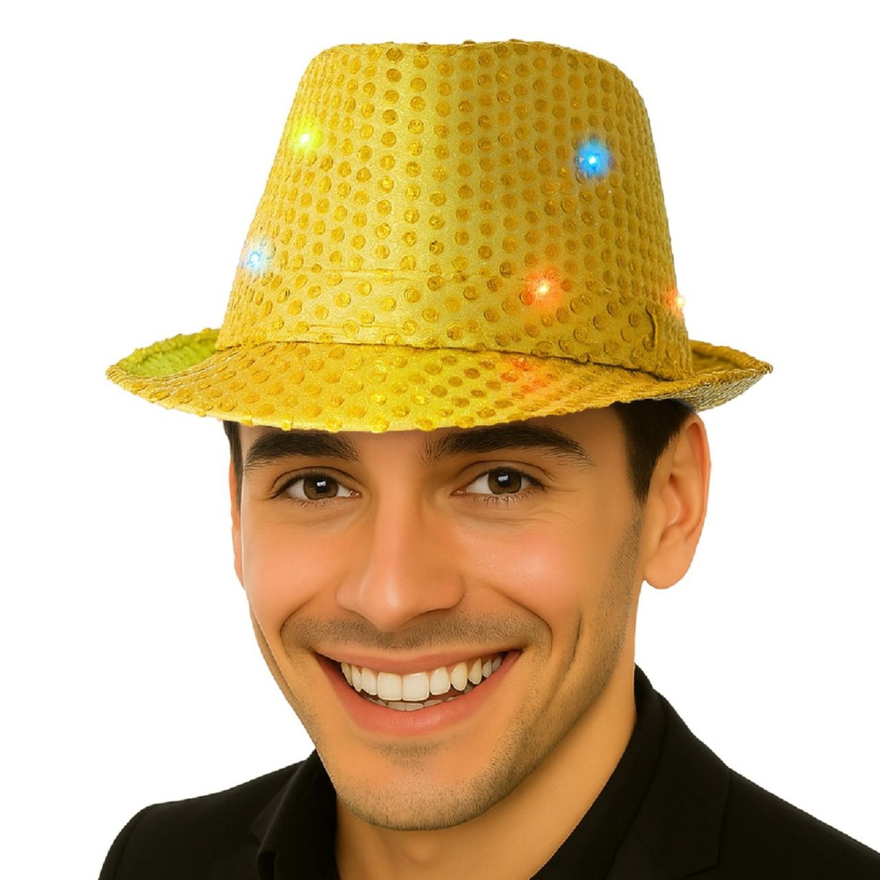 Sombrero de Lentejuelas Dorado con Luz