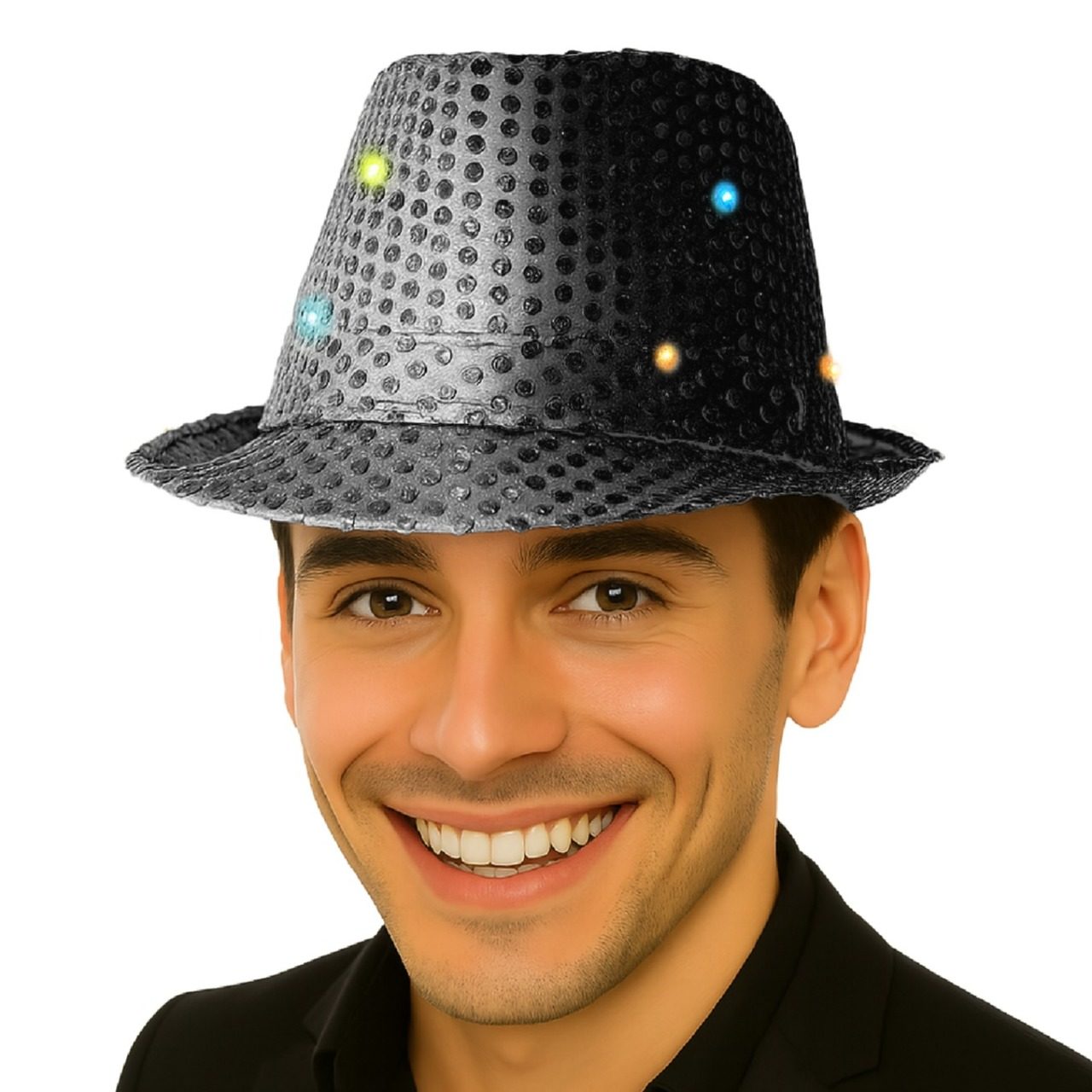 Sombrero de Lentejuelas Negro con Luz