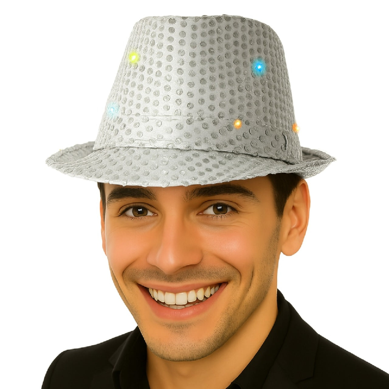 Sombrero de Lentejuelas Plateado con Luz