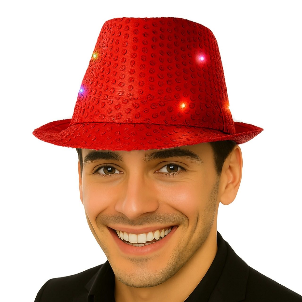Sombrero de Lentejuelas Rojo con Luz