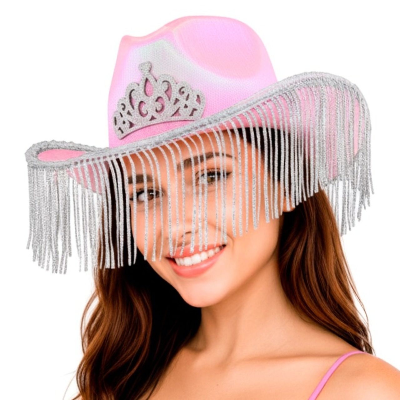 Sombrero de Vaquera Rosa con Flecos