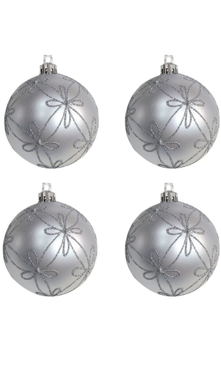 4 Bolas de Navidad Plata Decoradas