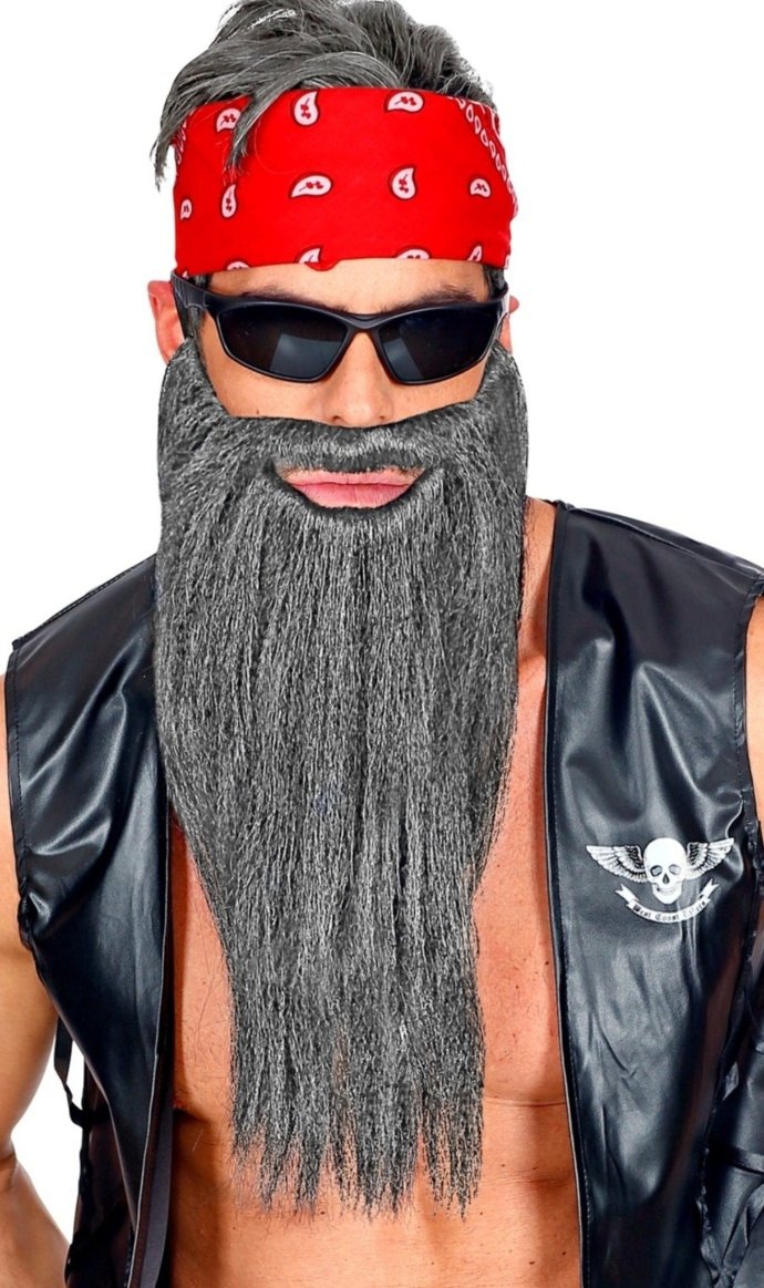 Barba Gris Larga con Bigote