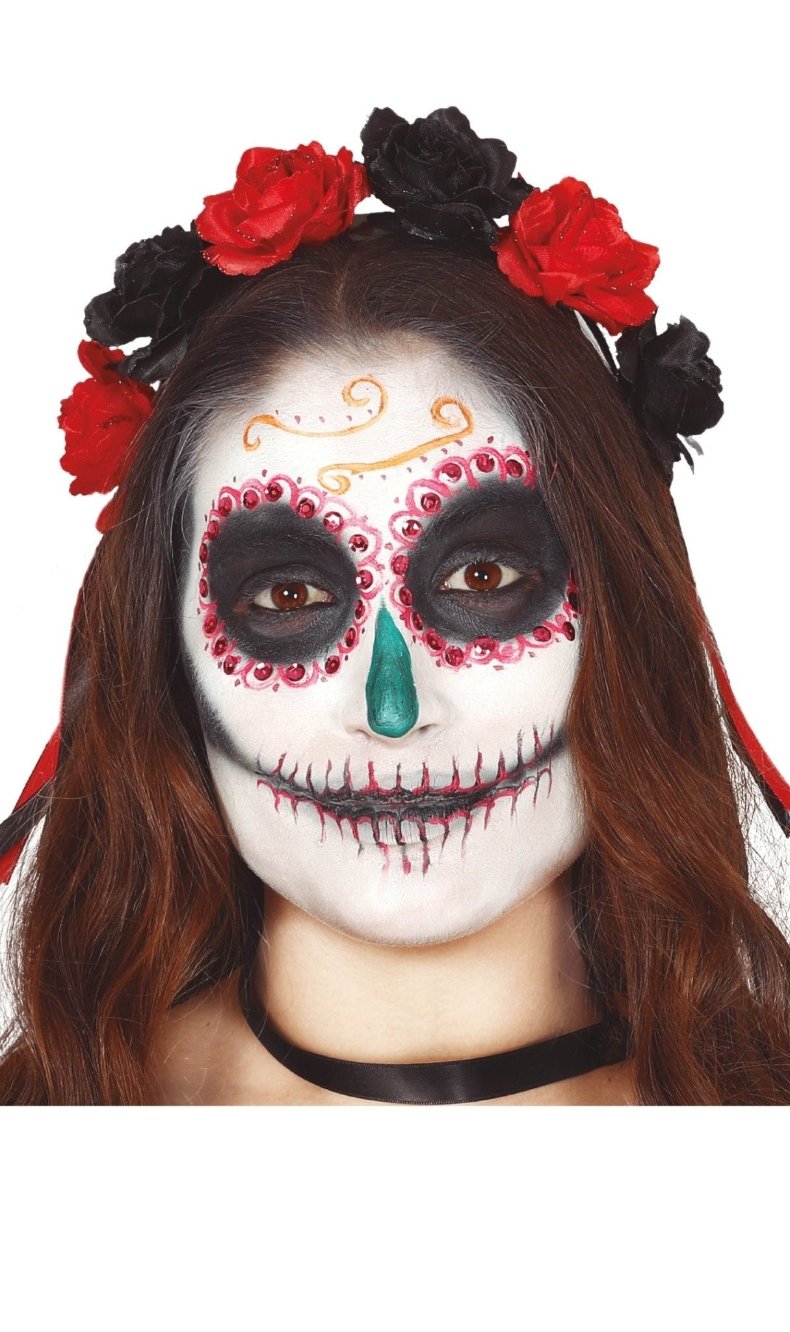 Diadema de Catrina Flores Rojas y Negras