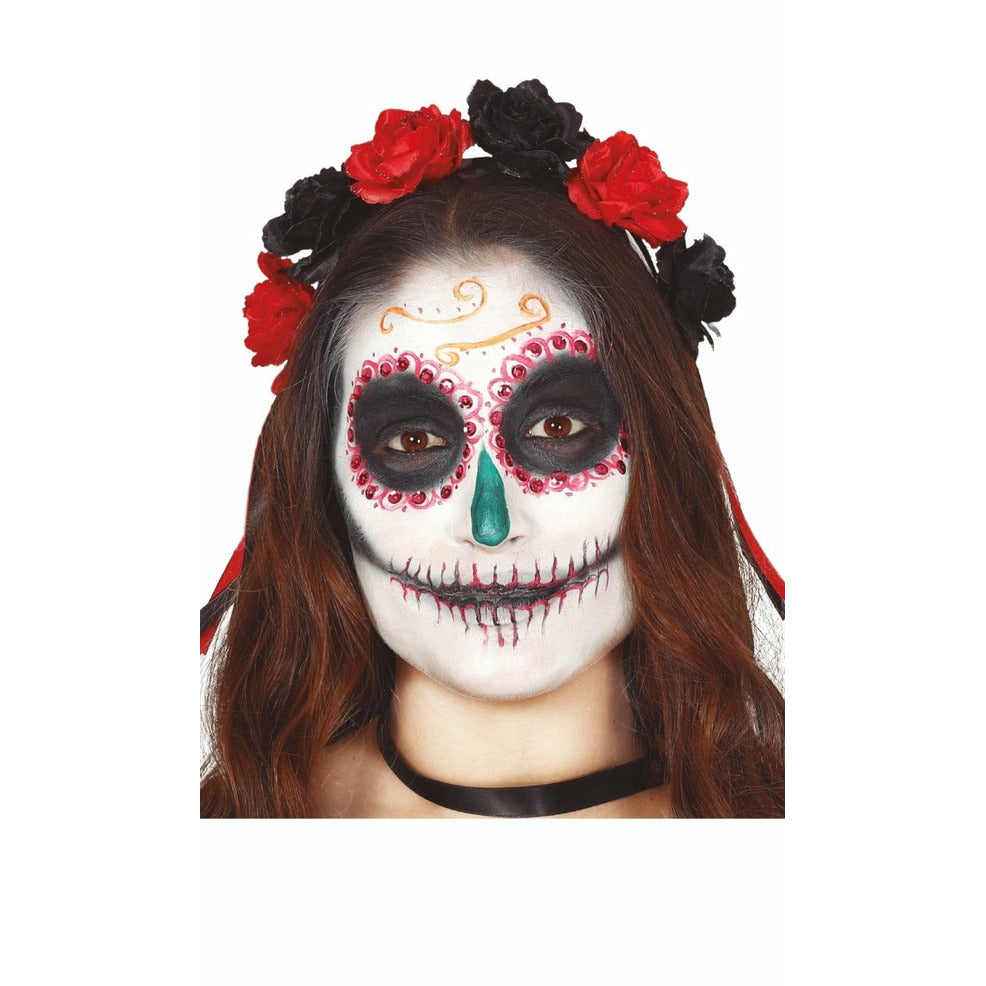 Diadema de Catrina Flores Rojas y Negras | Don Disfraz