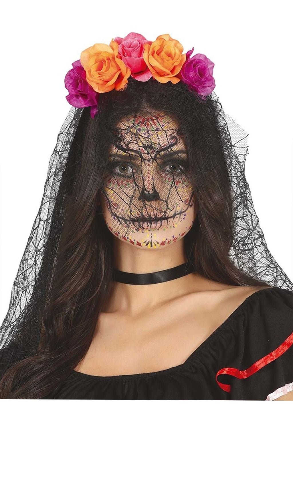 Diadema de Catrina Flores con Velo