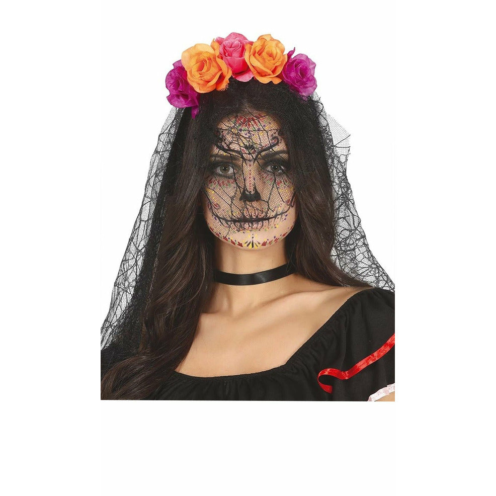 Diadema de Catrina Flores con Velo | Don Disfraz