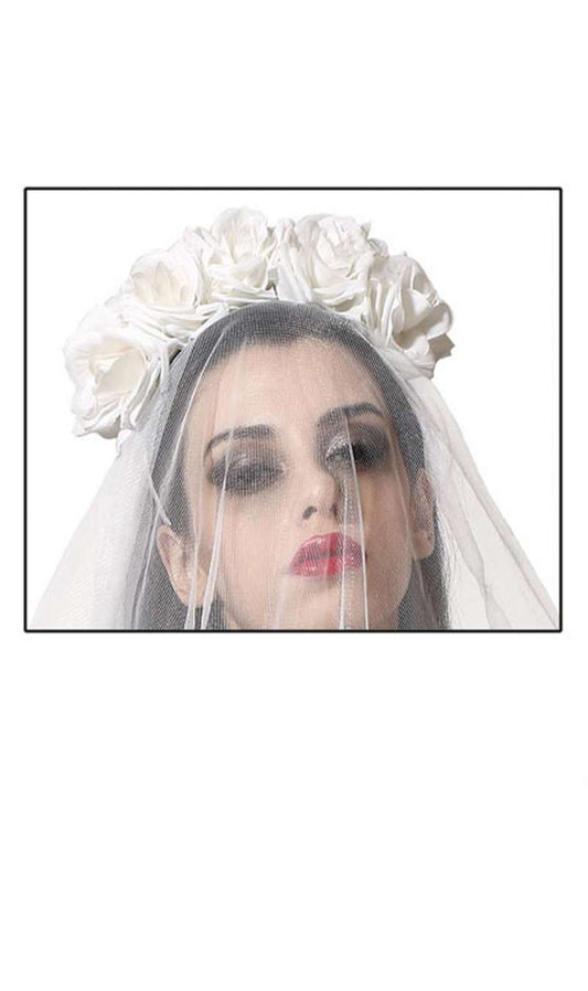 Diadema de Novia Cadáver con Velo Blanco