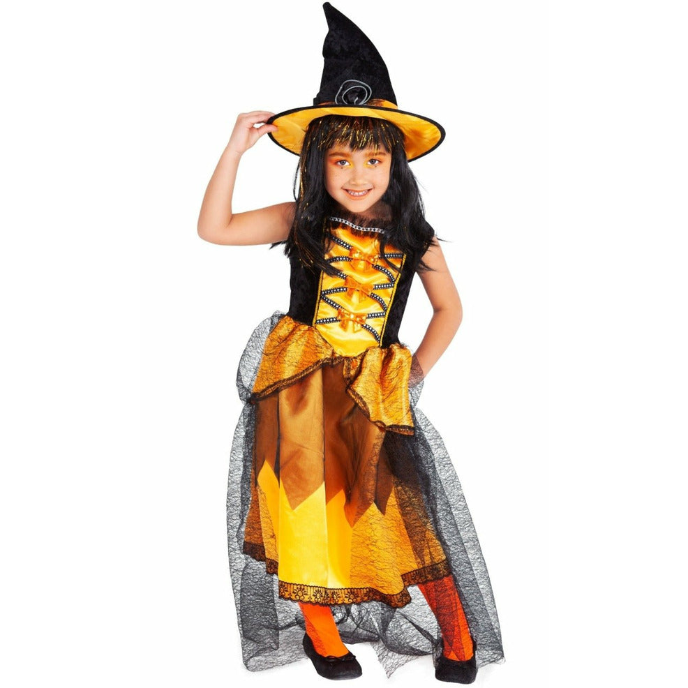 Disfraz de Bruja Chic Naranja para niña | Don Disfraz
