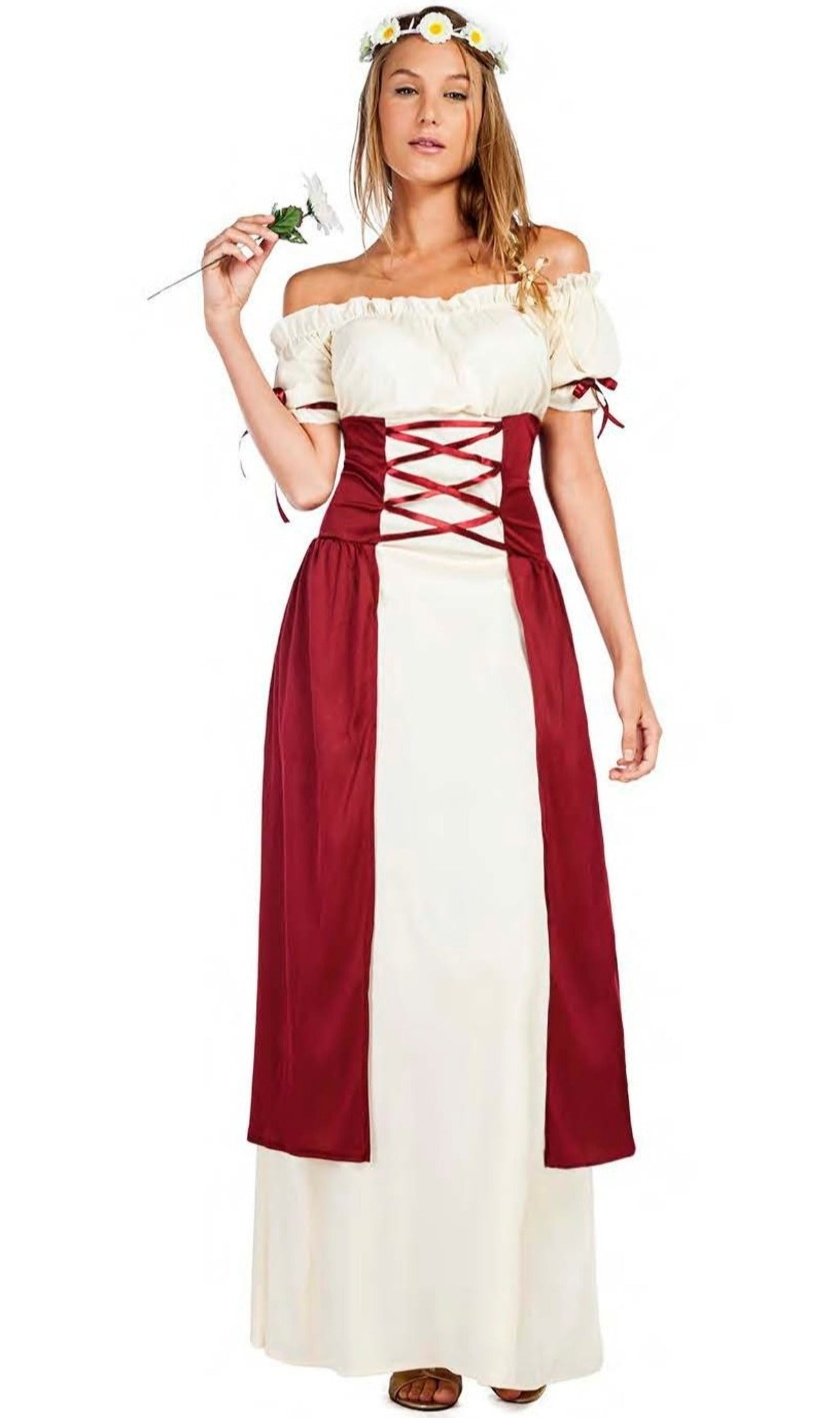 Disfraz de dama medieval con vestido para mujer