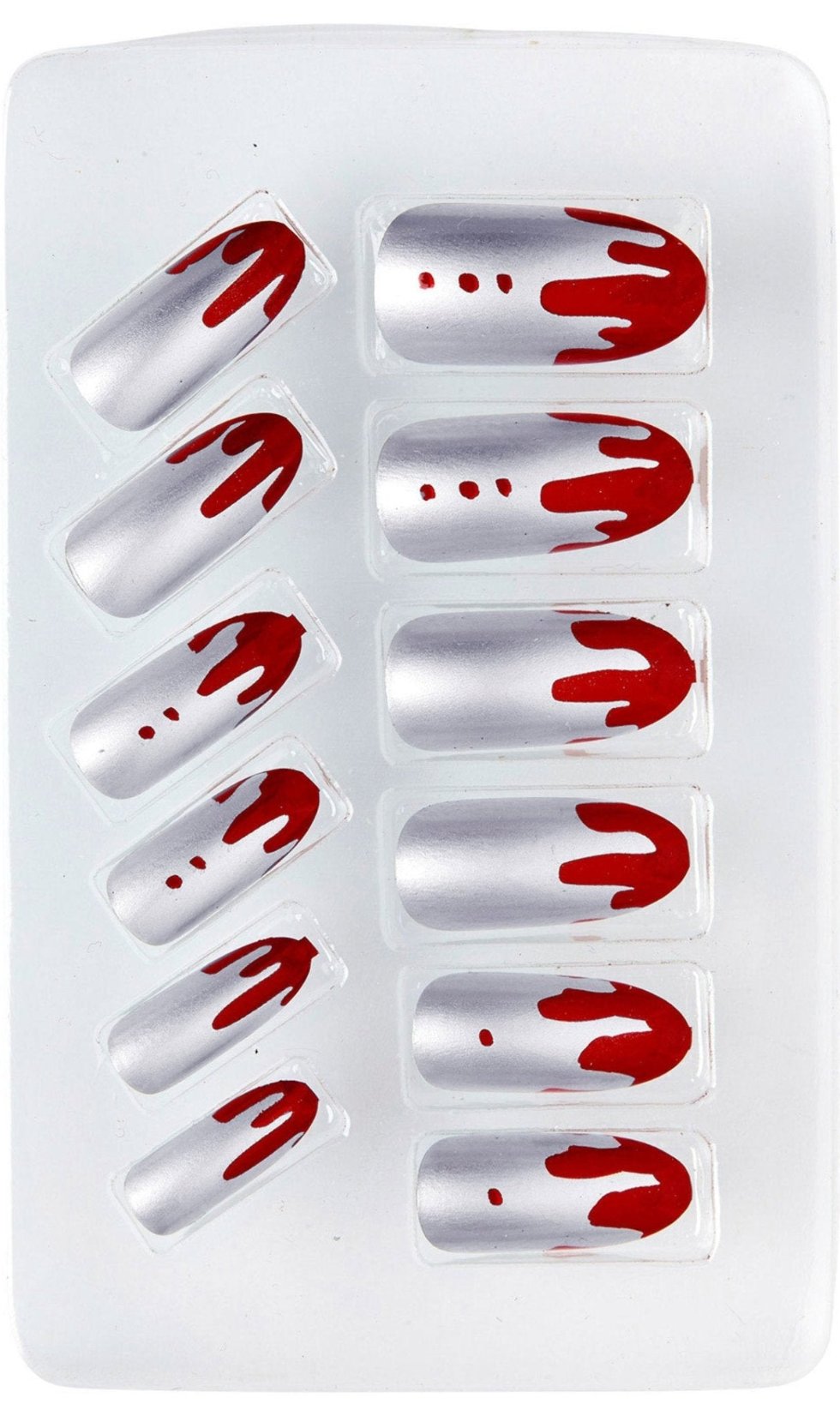 Kit 12 Uñas Plata Ensangrentada