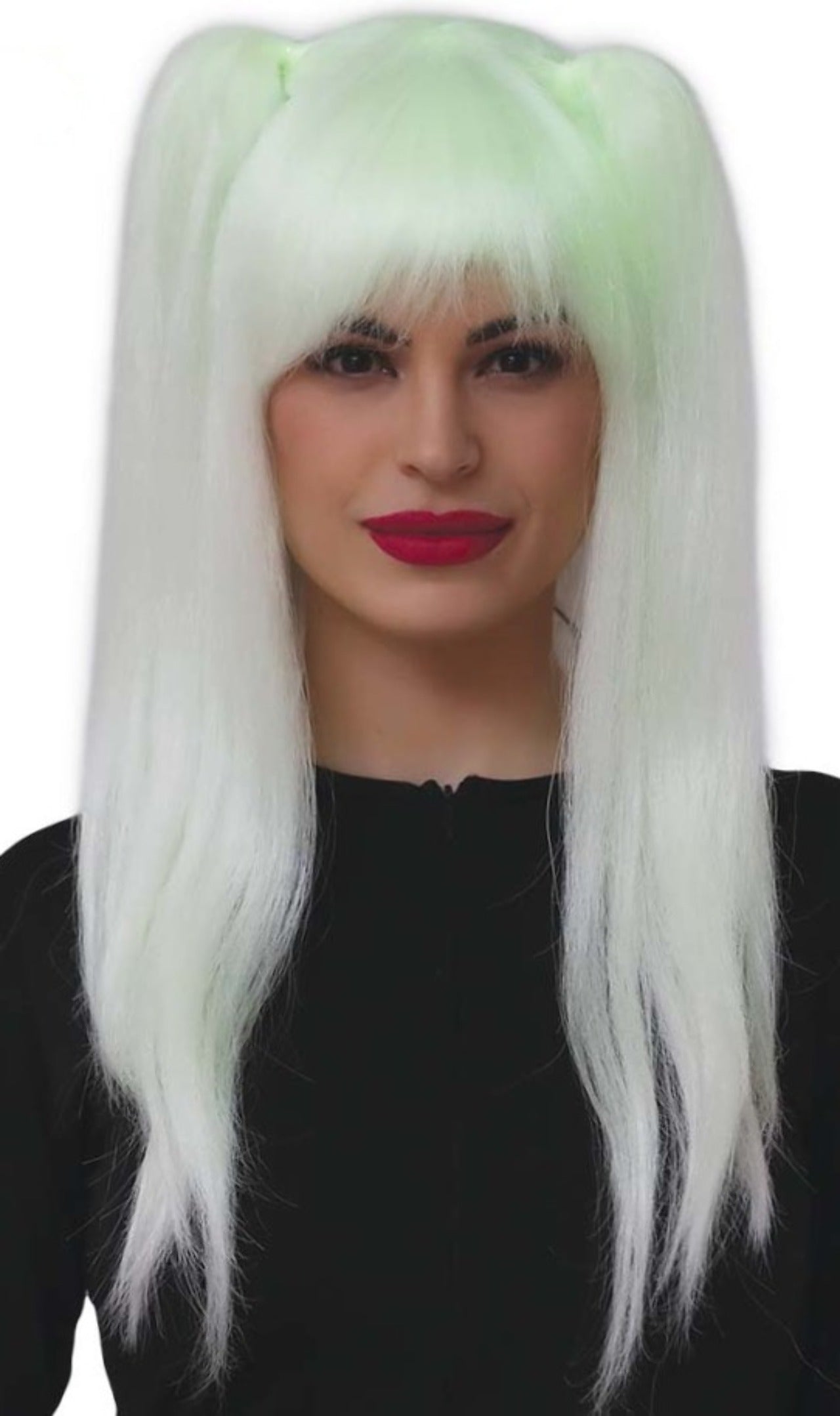 Peluca Blanca Fluorescente con Coletas