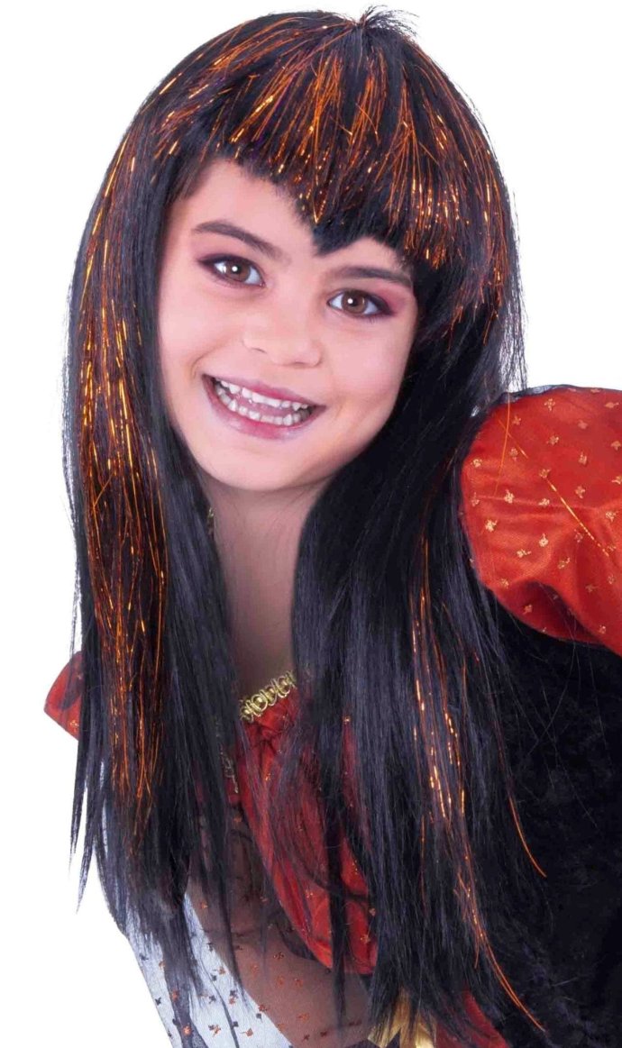 Peluca de Vampiresa Negra y Naranja infantil