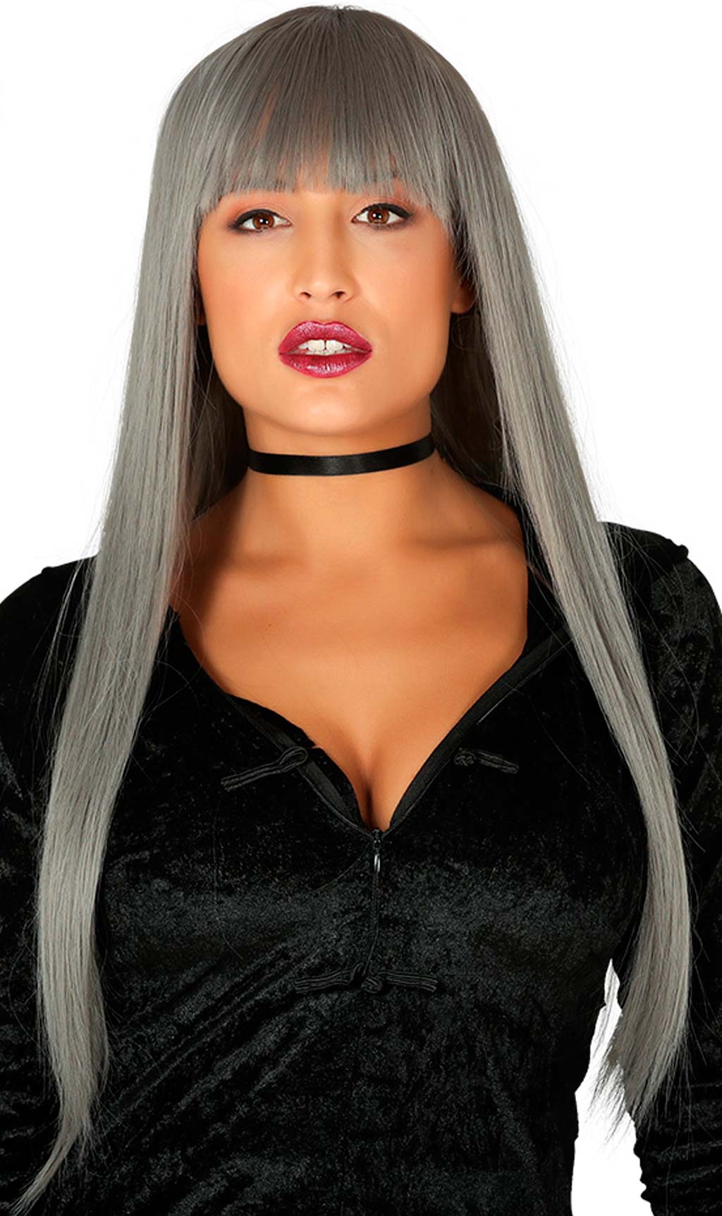 Peluca Gris Larga Lisa