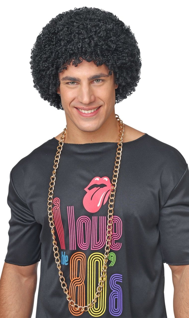 Peluca Negra Rizada de Años 60