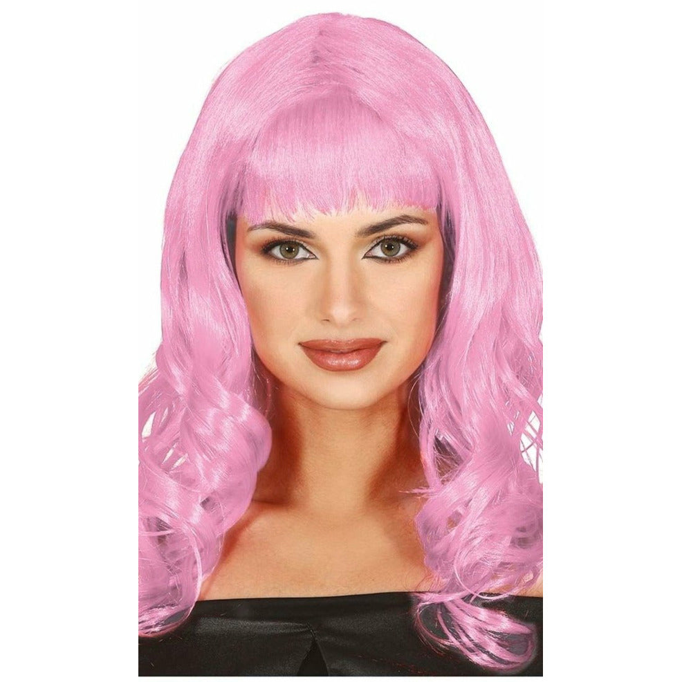 Peluca Rosa Melena Flequillo | Don Disfraz