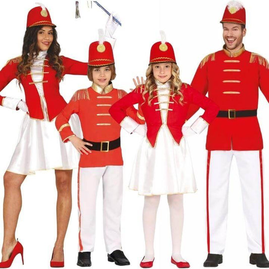 Disfraz de Majorette rojo y blanco con Sombrero para niña Disfraz de Majorette rojo y blanco con Sombrero para niña