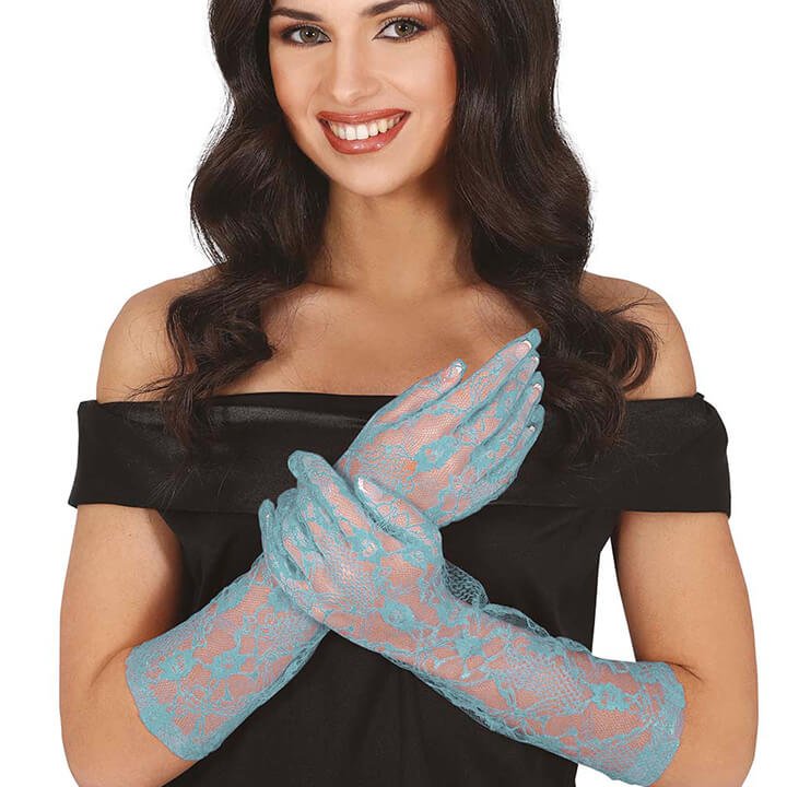 Guantes Azules Largos de Encaje