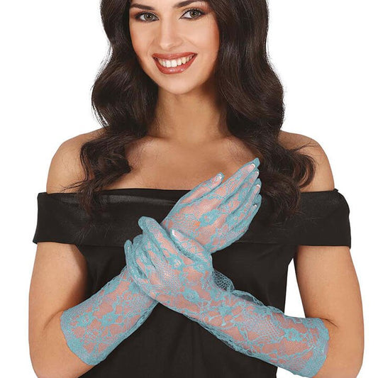 Guantes Azules Largos de Encaje