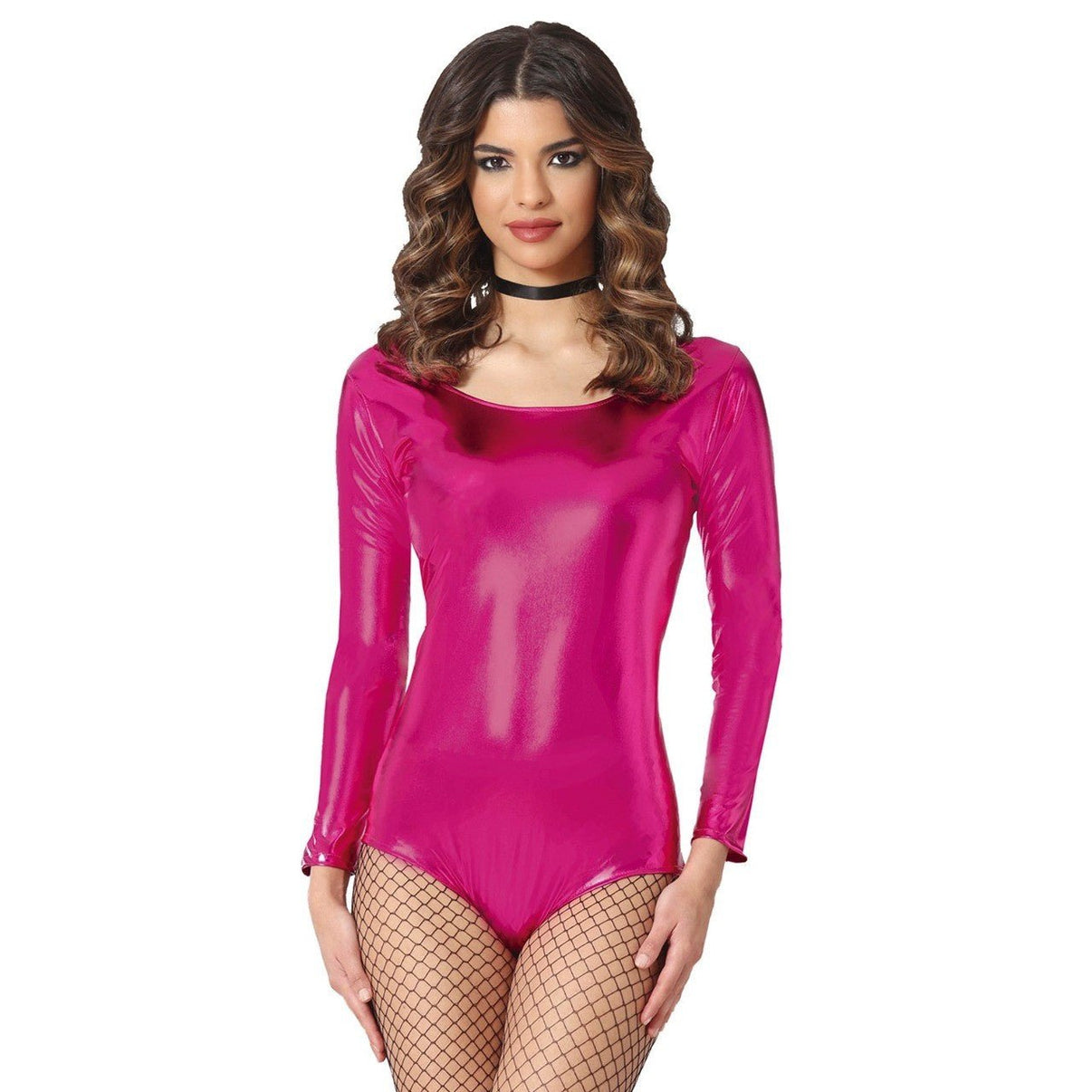 Body Fucsia Metalizado con Manga mujer| Don Disfraz