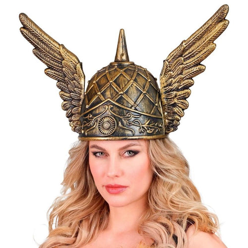 Atosa Casco Vikingo Dorado Con Cuernos De PVC – Disfraz Nórdico Para Adultos, Ideal Para Fiestas Temáticas Y Halloween