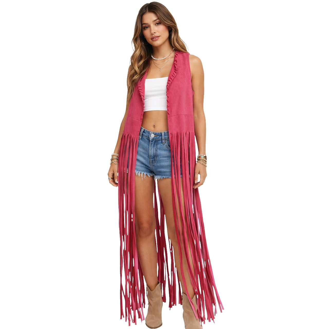 Chaleco Hippie Rosa Largo