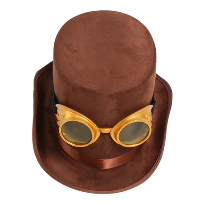 Chistera de Steampunk Marrón con Gafas