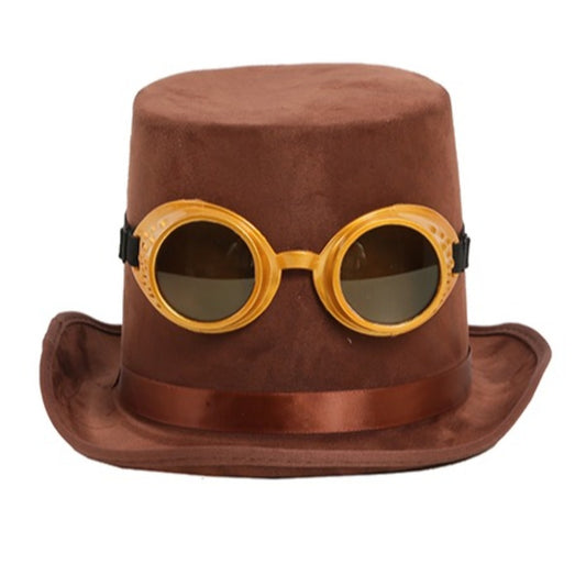 Chistera de Steampunk Marrón con Gafas