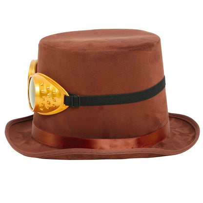 Chistera de Steampunk Marrón con Gafas