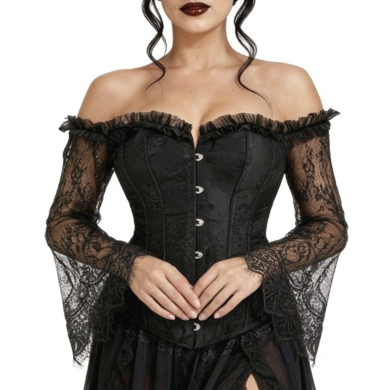Corset Negro con Mangas Encaje