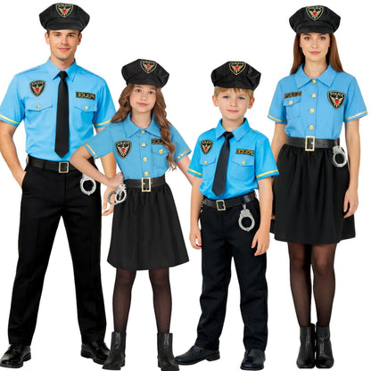 Disfraces en grupo de Policías Oficiales Azules