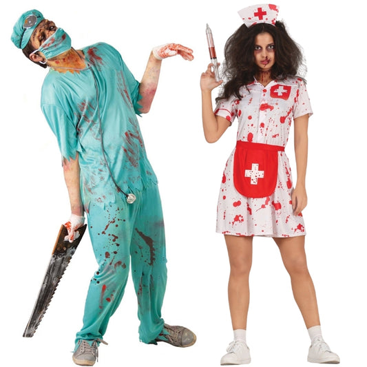 Disfraces en pareja de Médico y Enfermera Zombie