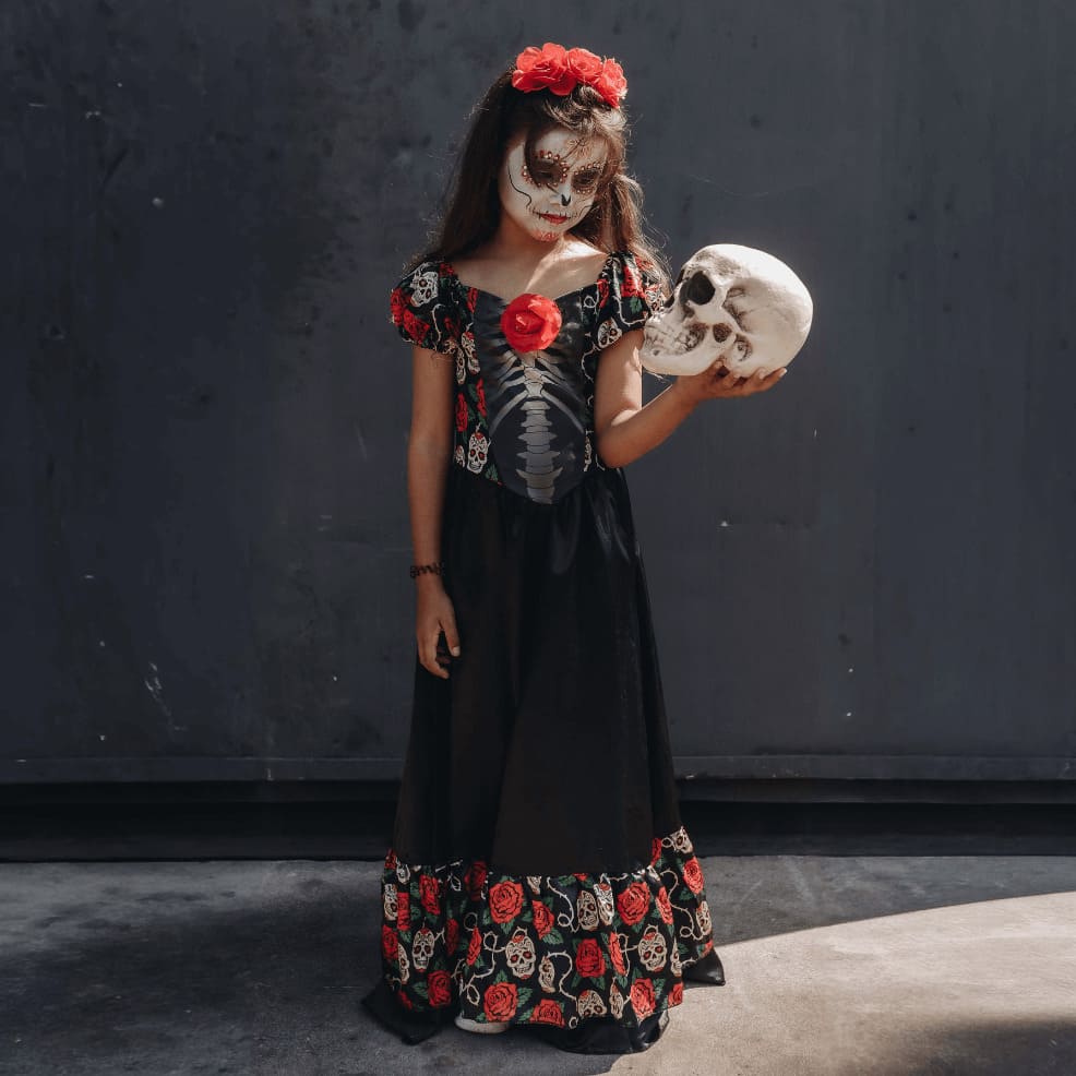 Morph Disfraz Catrina Niñas Vestido Satén Mangas Estampado Calaveras Diadema Rosas Color Variado Talla T2 3-4 Años Morph Disfraz Catrina Niñas Vestido Satén Mangas Estampado Calaveras Diadema Rosas Color Variado Talla T2 3-4 Años