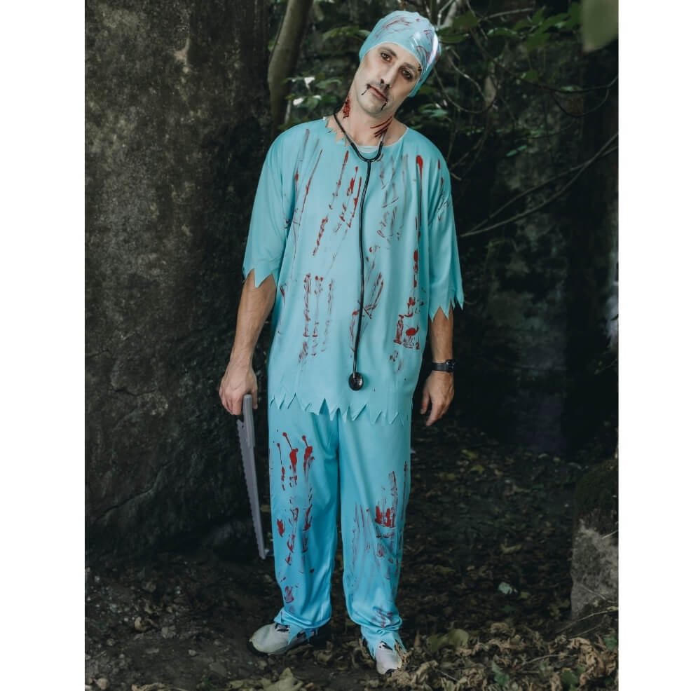 Disfraz De Médico Cirujano Zombie Para Hombre | Incluye Pantalón, Camiseta, Gorro Y Mascarilla | Talla M | Para Halloween Y Fiestas De Disfraces